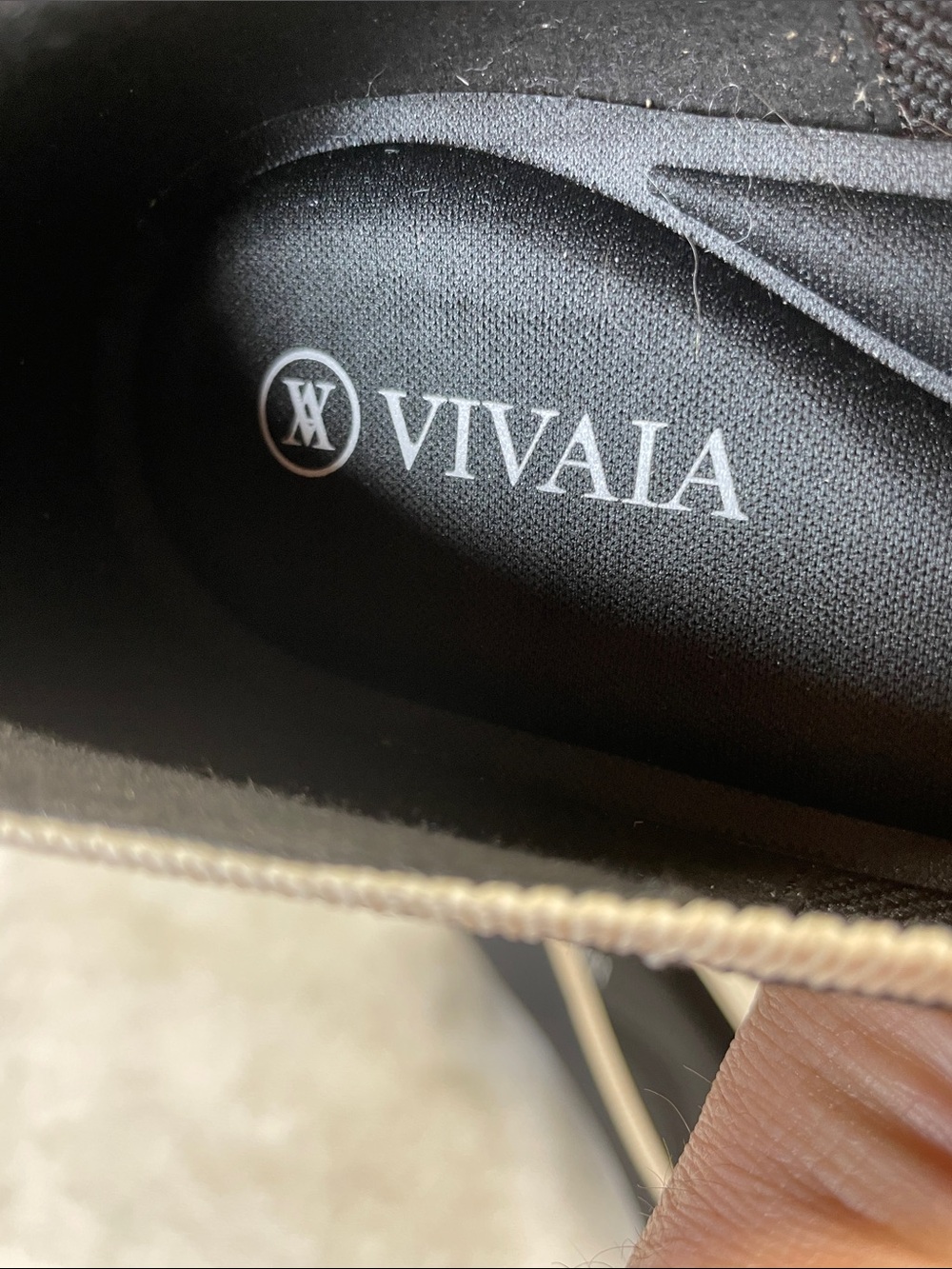 Vivaia Black Pointed Knit Heels with Cream Trim - Picture 2 of 10